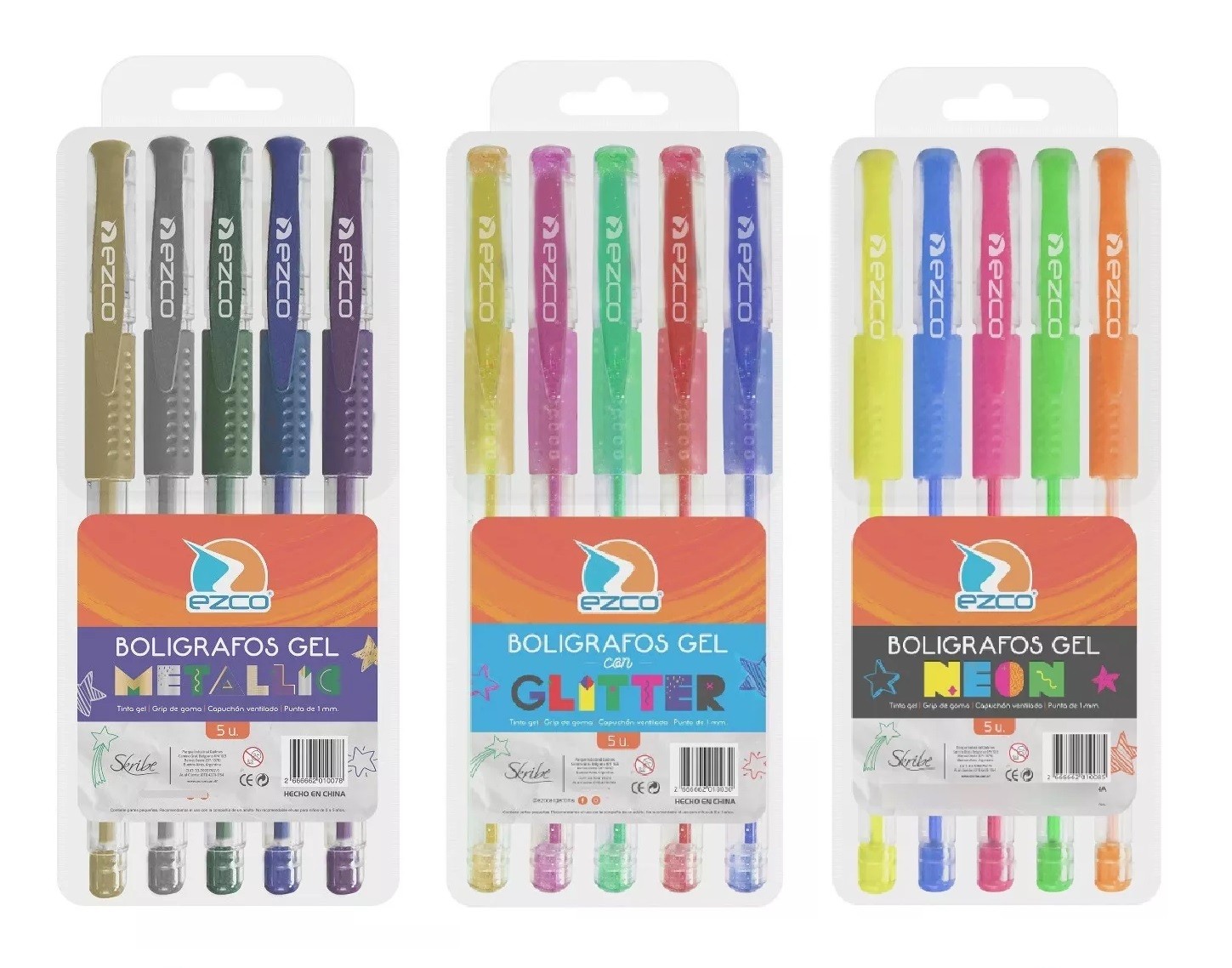 EZCO BOLIGRAFO GEL NEON/METALIC/GLITTER X5